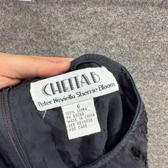 Chettab Pants Women 6 Black Geometric Embroidered Chino Zipper High Rise Linen - Picture 6 of 7